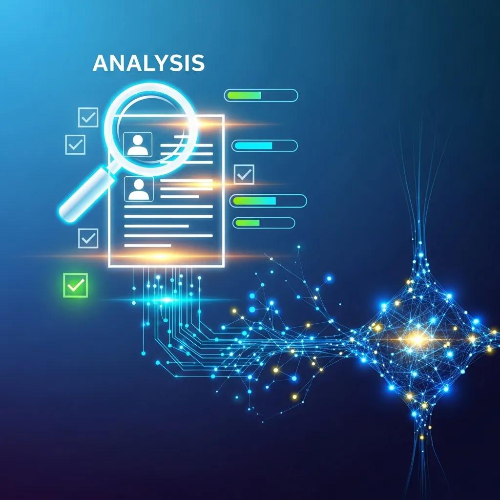 Abstract AI analysis of resume content with digital interface elements