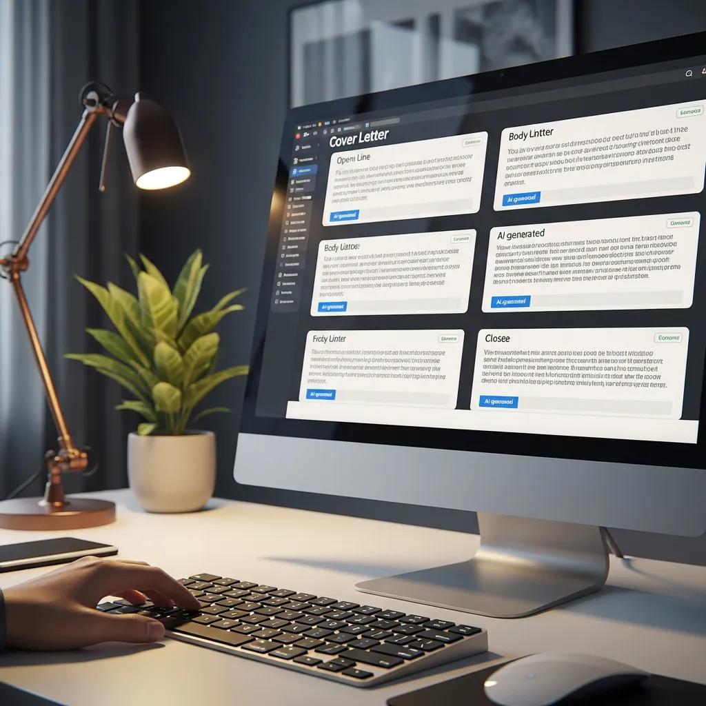 Close-up of a computer screen with AI prompts for cover letters, highlighting technology's role in job applications