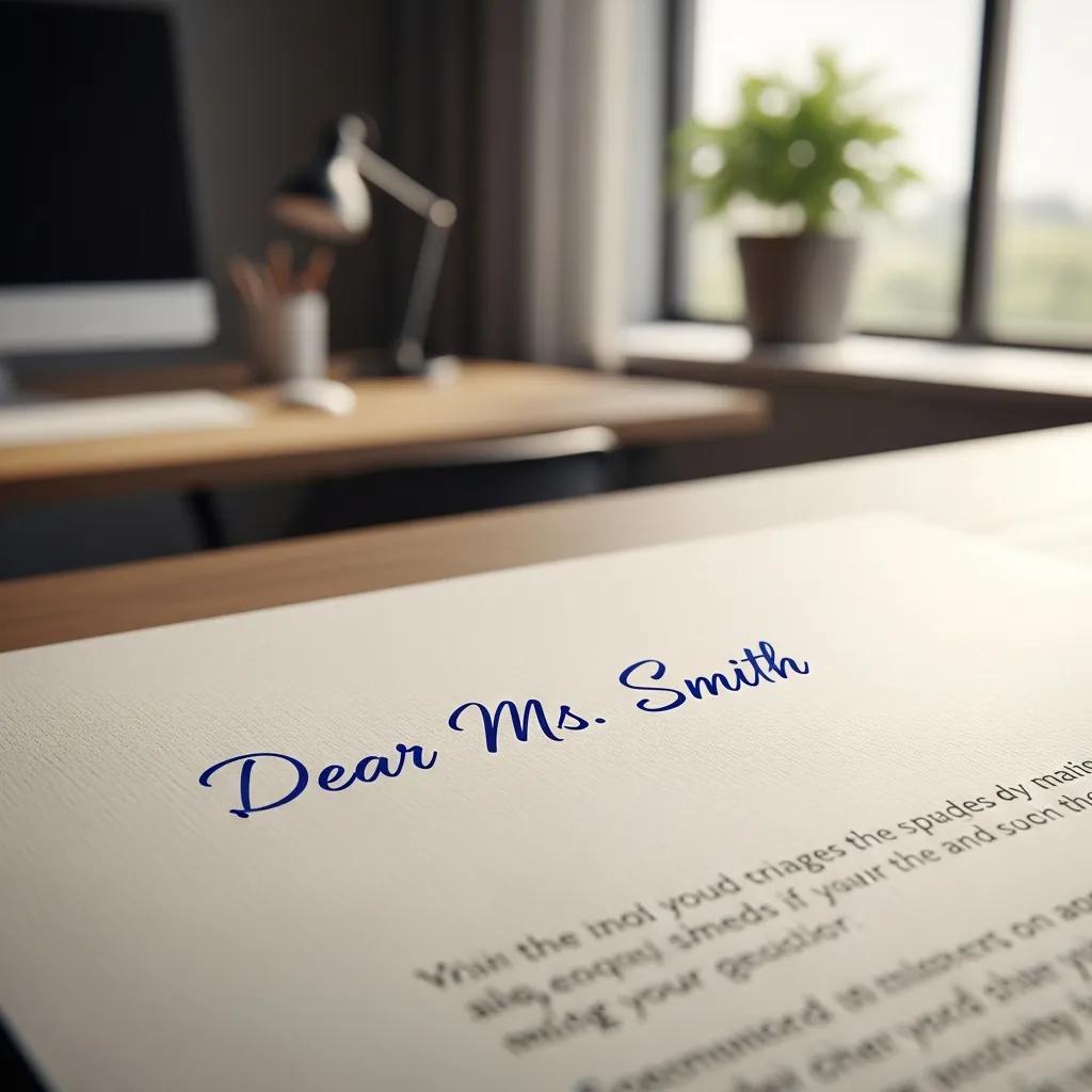 Close-up of a handwritten cover letter with a personalized salutation, emphasizing the importance of addressing recruiters correctly