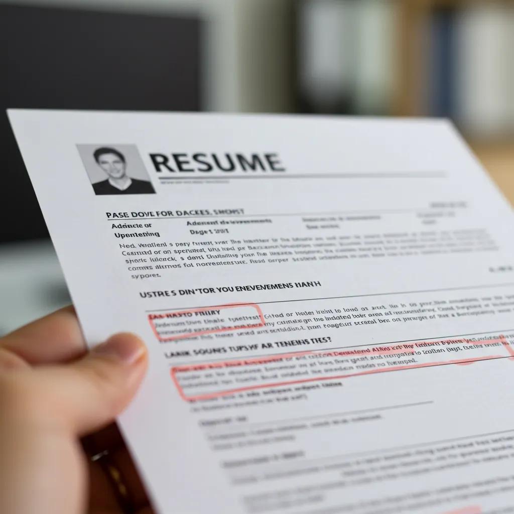 Close-up view of a resume with highlighted problem areas