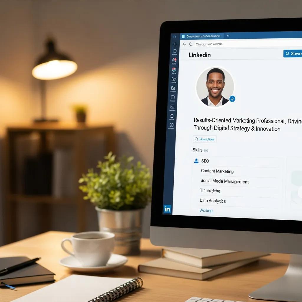 Close-up of a well-optimized LinkedIn profile on a computer screen