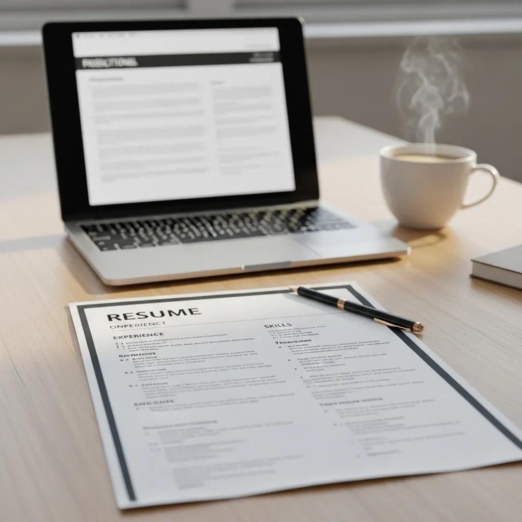 Close-up of a well-organized resume on a desk, highlighting optimization for Applicant Tracking Systems
