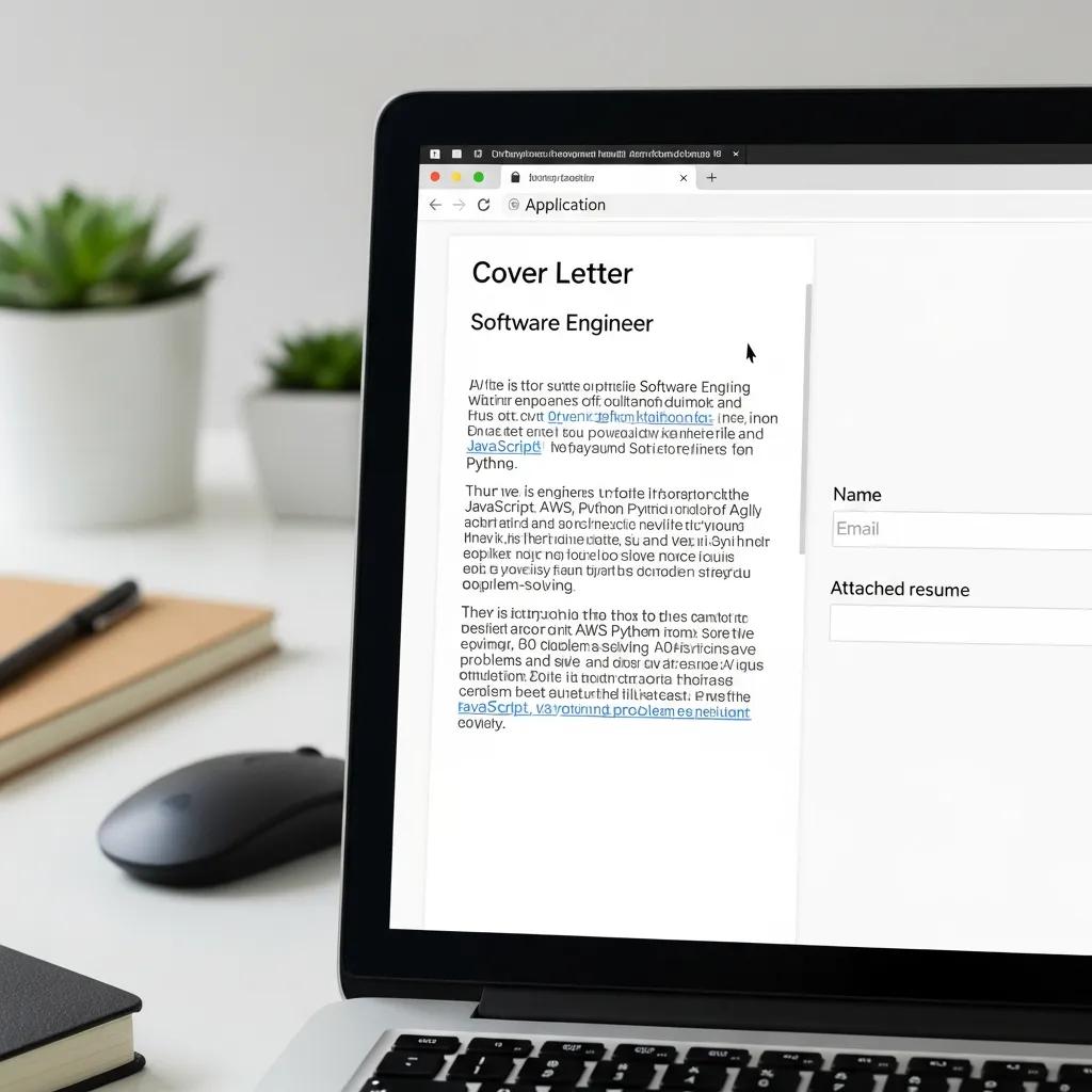 Computer screen showing job application interface, emphasizing ATS optimization for cover letters
