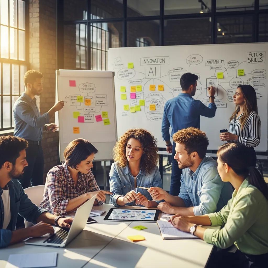 Diverse individuals collaborating in a workshop to develop essential skills for future jobs