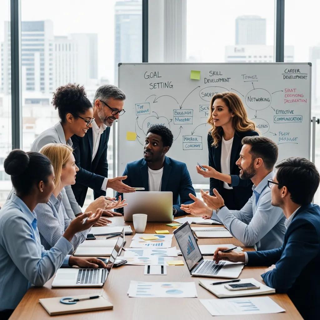 Group of professionals collaborating on finding and vetting career coaches