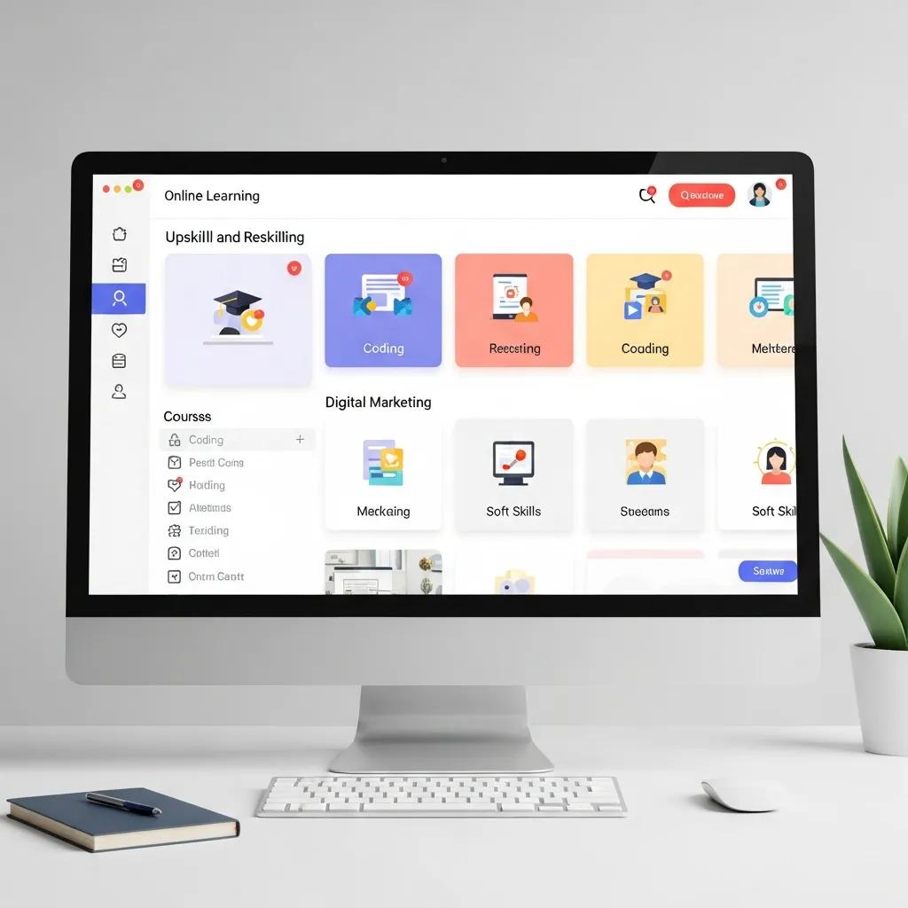 Modern online learning platform showcasing various upskilling and reskilling course options