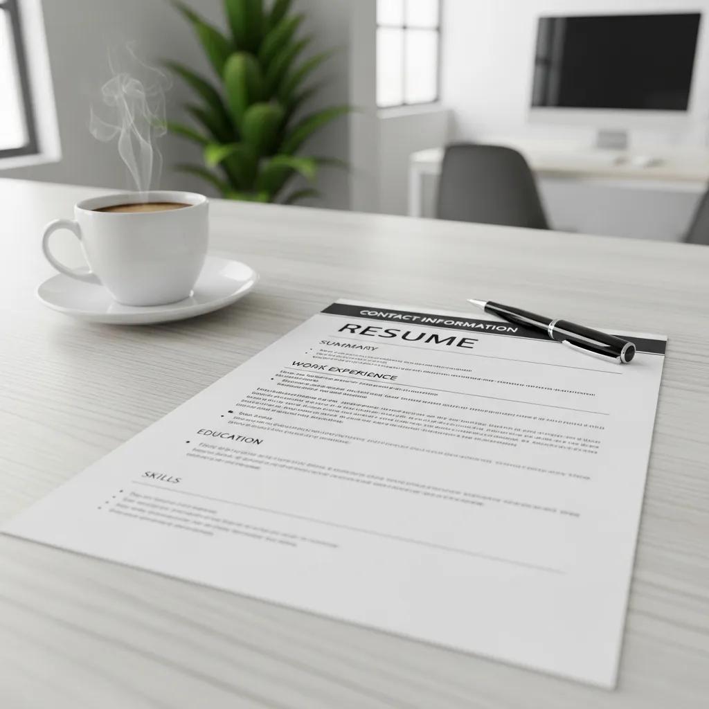 Neatly formatted ATS-friendly resume on a desk with professional elements