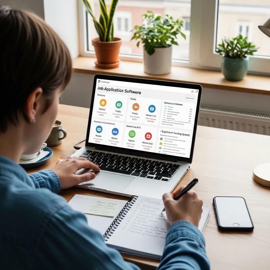 Person comparing job application tracker software options on a laptop
