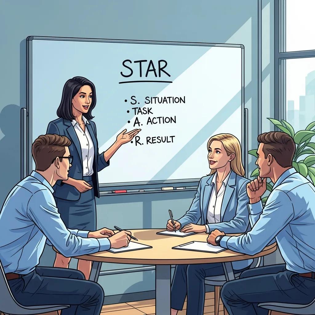 Person explaining the STAR method in a modern office setting