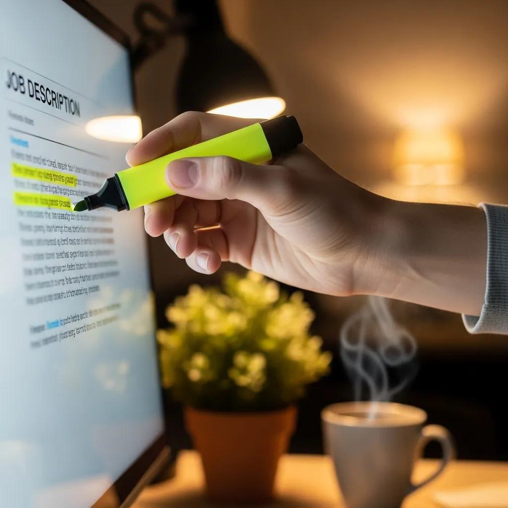 Person highlighting keywords in a job description to optimize their resume for ATS