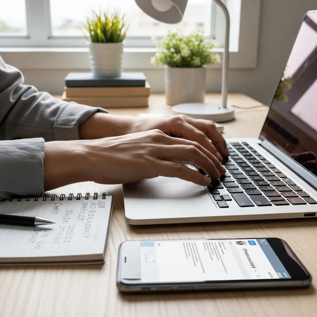 Person integrating smart email generation into their job search strategy at a workspace