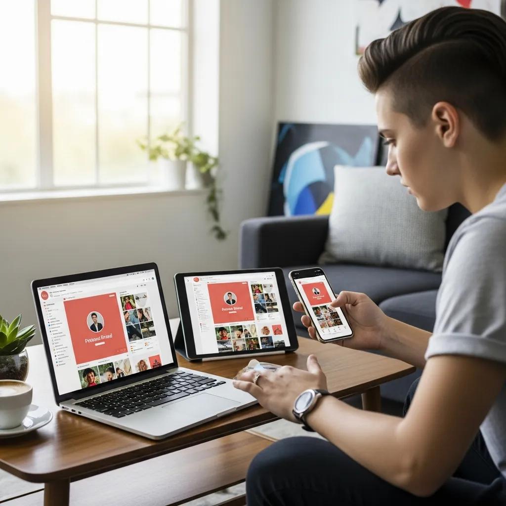 Person managing consistent online presence across multiple devices in a dynamic setting