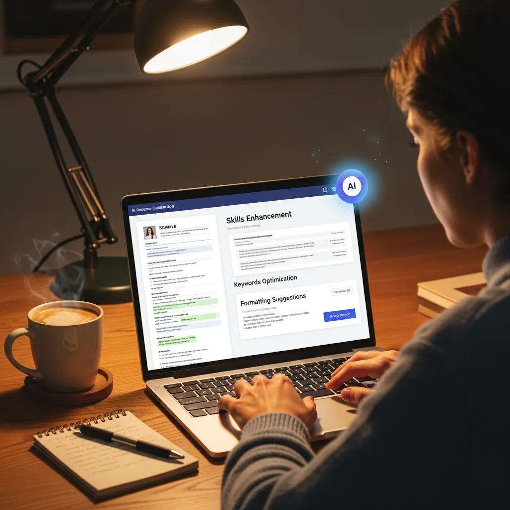 Person using an AI tool on a laptop to enhance resume tailoring