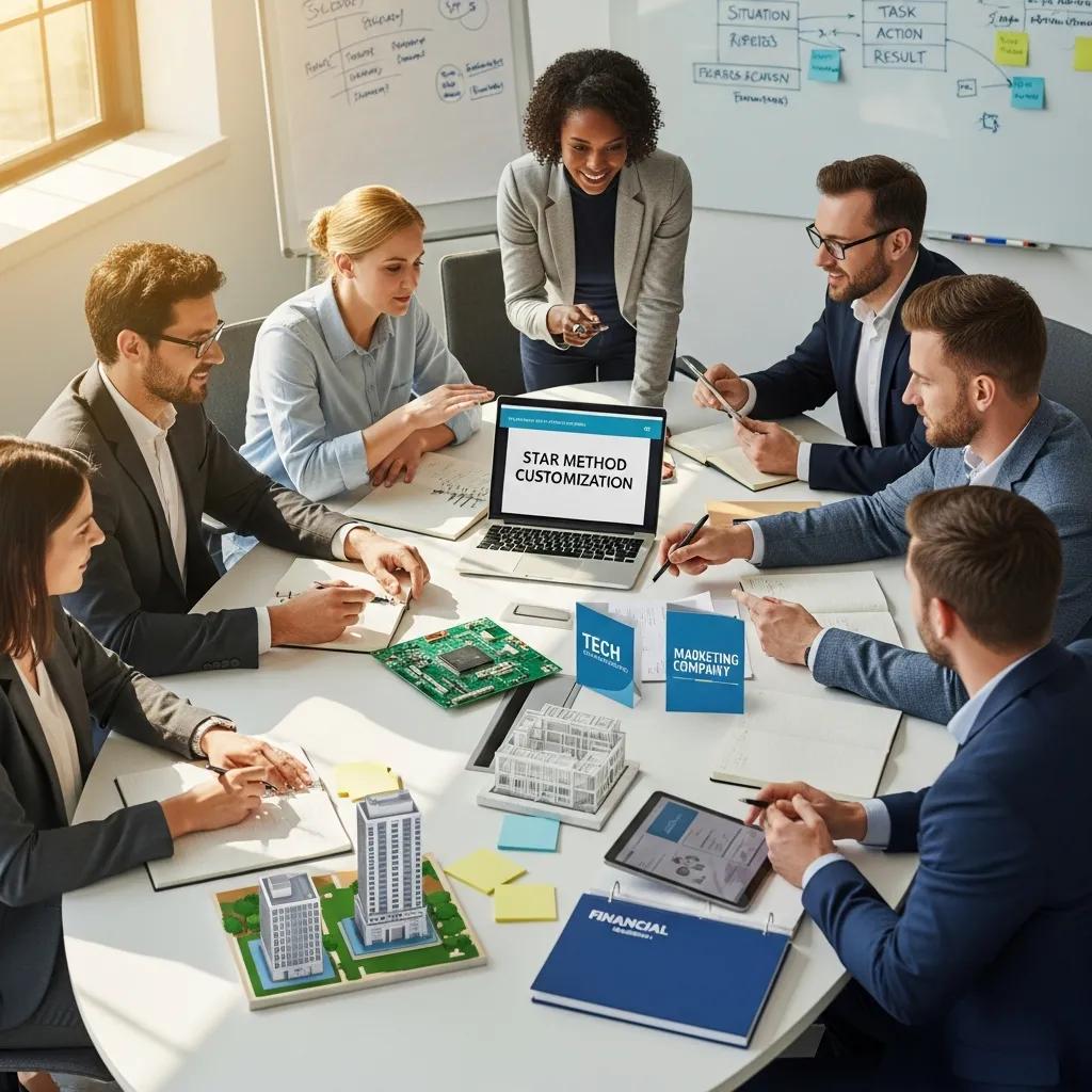 Professionals collaborating on tailoring STAR responses for job interviews