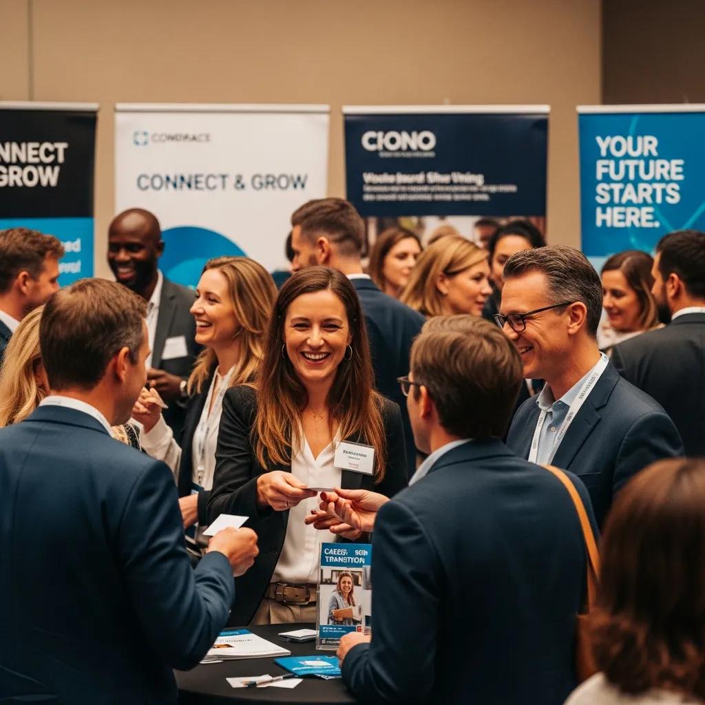 Professionals networking and building connections at an event