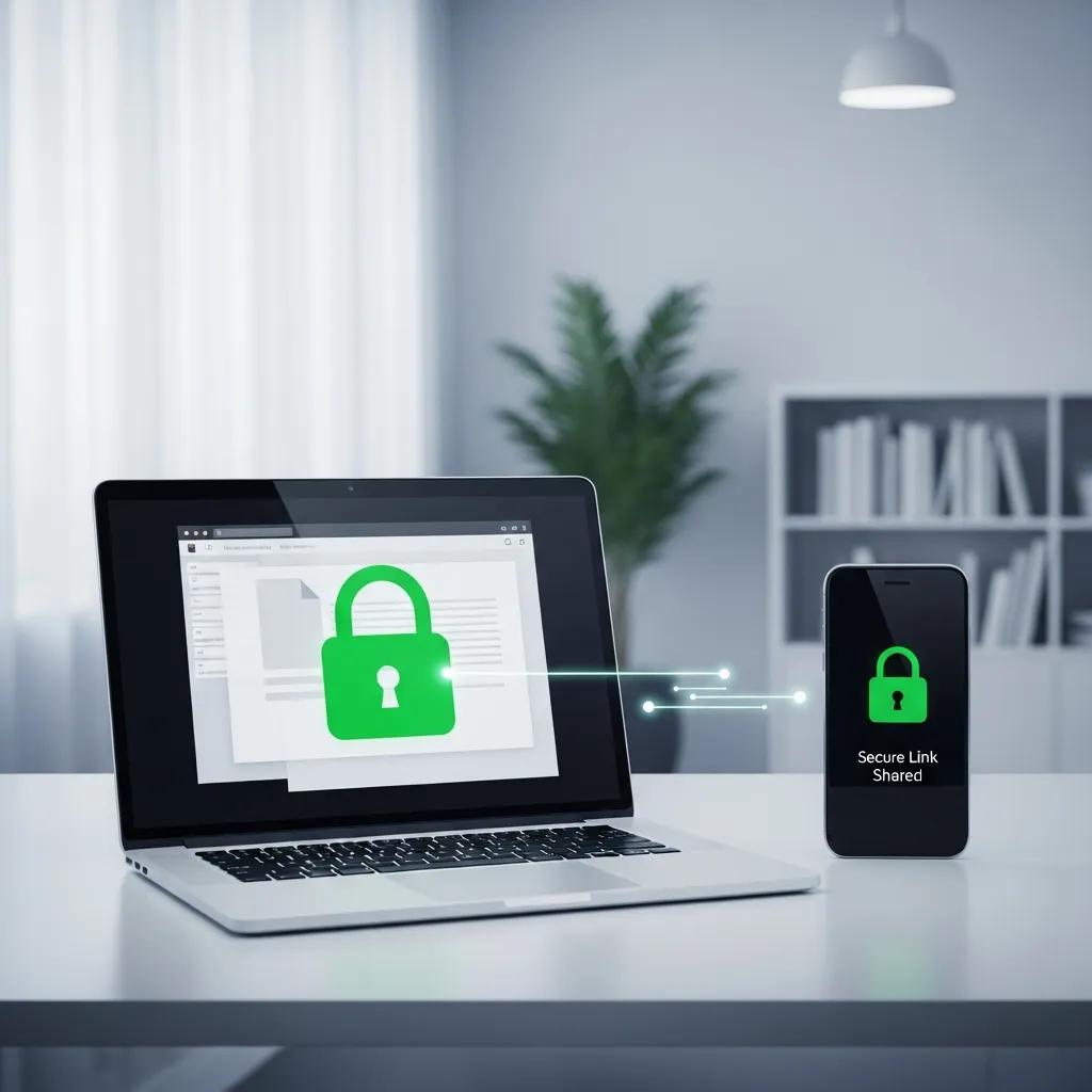 Secure digital sharing of resumes with a laptop and smartphone, highlighting document security