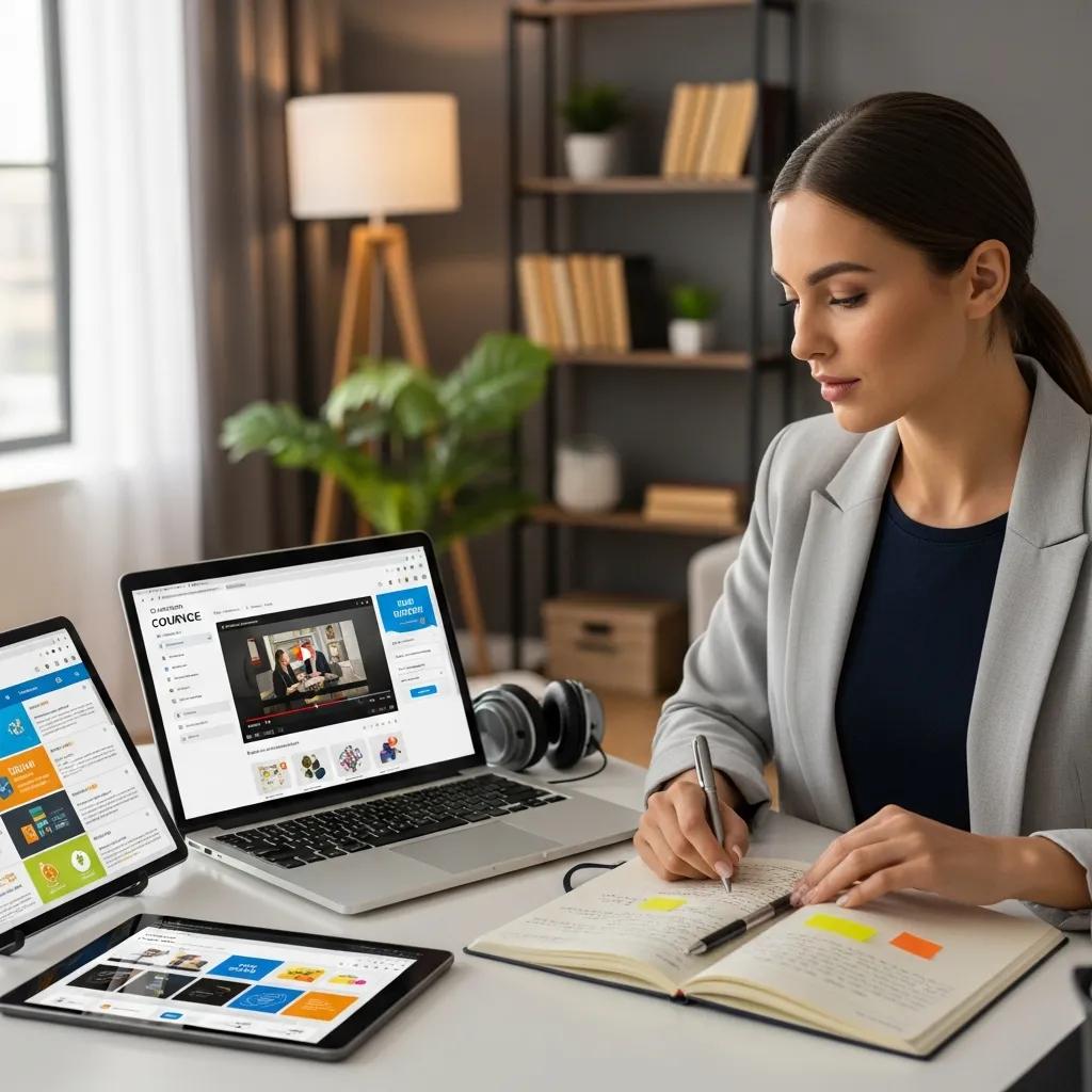 Young professional participating in a virtual learning session, emphasizing the importance of upskilling
