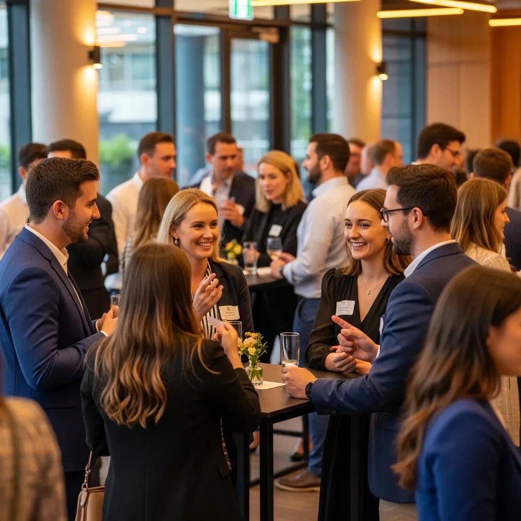 Young professionals networking at an event, illustrating effective strategies for new graduates